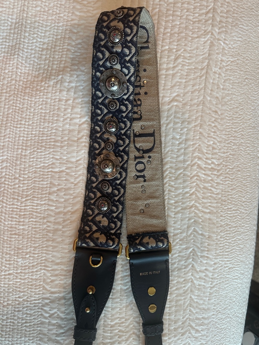 Dior Navy and Beige Bag Strap with Silver Embellishments Gold-Tone hardware